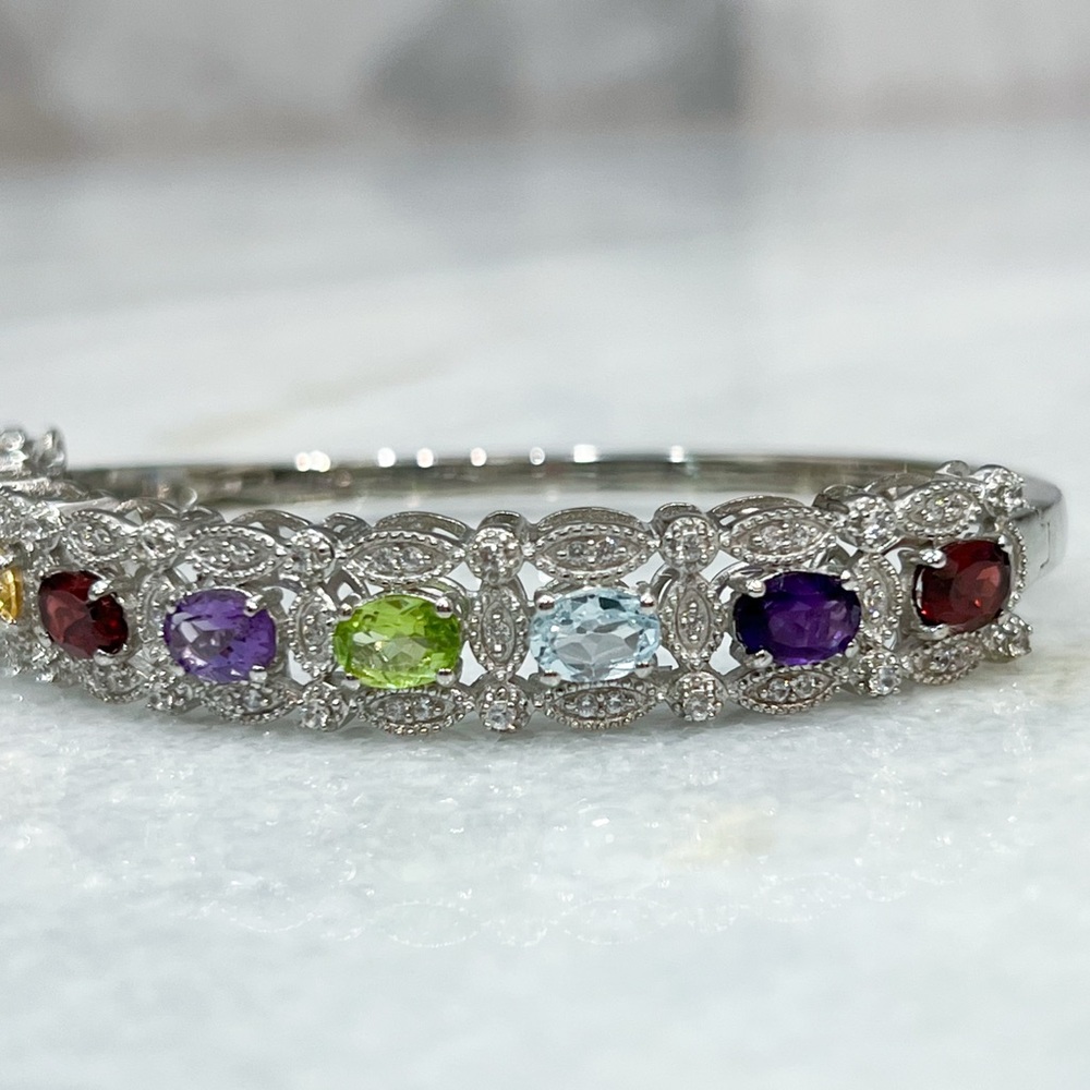 Multigemstone Silver Bangle Bracelet - image 7